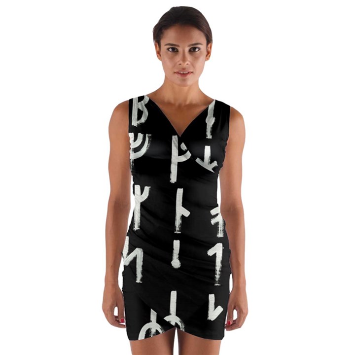 Medieval Runes Collected Inverted Complete Wrap Front Bodycon Dress