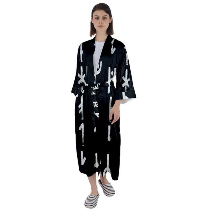 Medieval Runes Collected Inverted Complete Maxi Satin Kimono