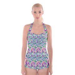 Rainbow Leafs Boyleg Halter Swimsuit  by Sparkle