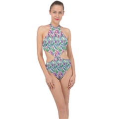 Rainbow Leafs Halter Side Cut Swimsuit by Sparkle