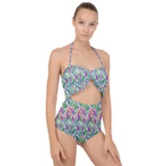 Rainbow Leafs Scallop Top Cut Out Swimsuit by Sparkle