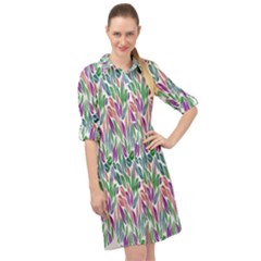 Rainbow Leafs Long Sleeve Mini Shirt Dress by Sparkle