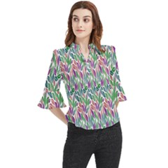 Rainbow Leafs Loose Horn Sleeve Chiffon Blouse