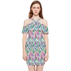 Rainbow Leafs Shoulder Frill Bodycon Summer Dress