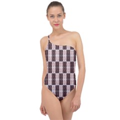 Rosegold Beads Chessboard Classic One Shoulder Swimsuit by Sparkle