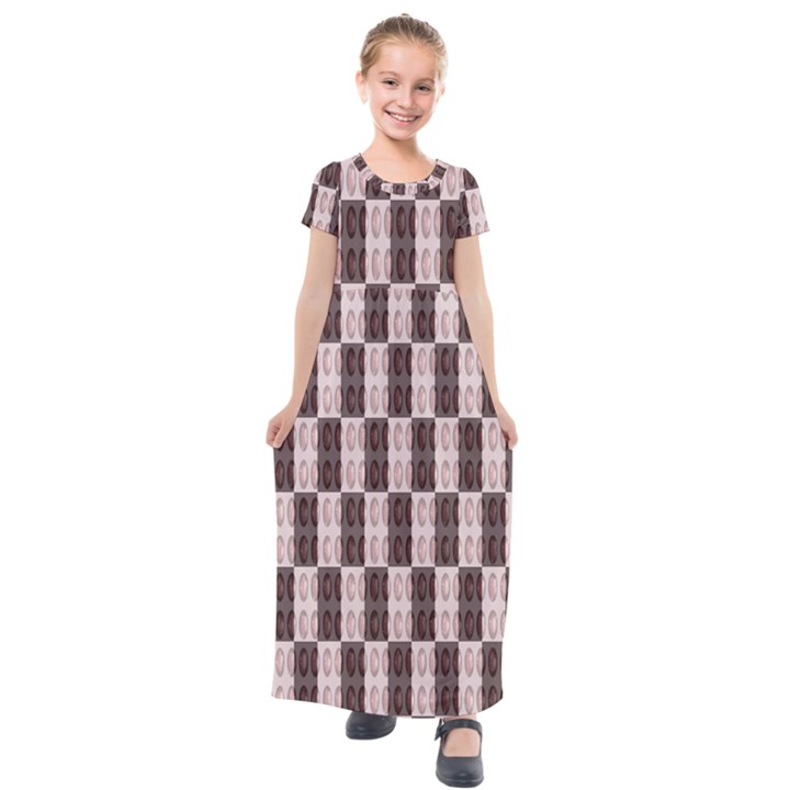 Rosegold Beads Chessboard Kids  Short Sleeve Maxi Dress