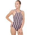 Rosegold Beads Chessboard High Neck One Piece Swimsuit View1