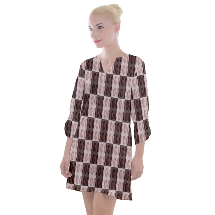 Rosegold Beads Chessboard Open Neck Shift Dress