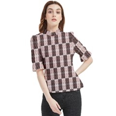 Rosegold Beads Chessboard Frill Neck Blouse