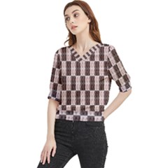 Rosegold Beads Chessboard Quarter Sleeve Blouse