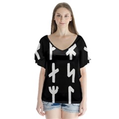 Younger Futhark Rune Set Collected Inverted V-neck Flutter Sleeve Top by WetdryvacsLair