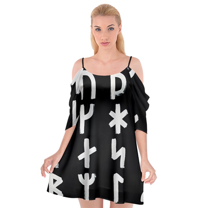 Younger Futhark Rune Set Collected Inverted Cutout Spaghetti Strap Chiffon Dress