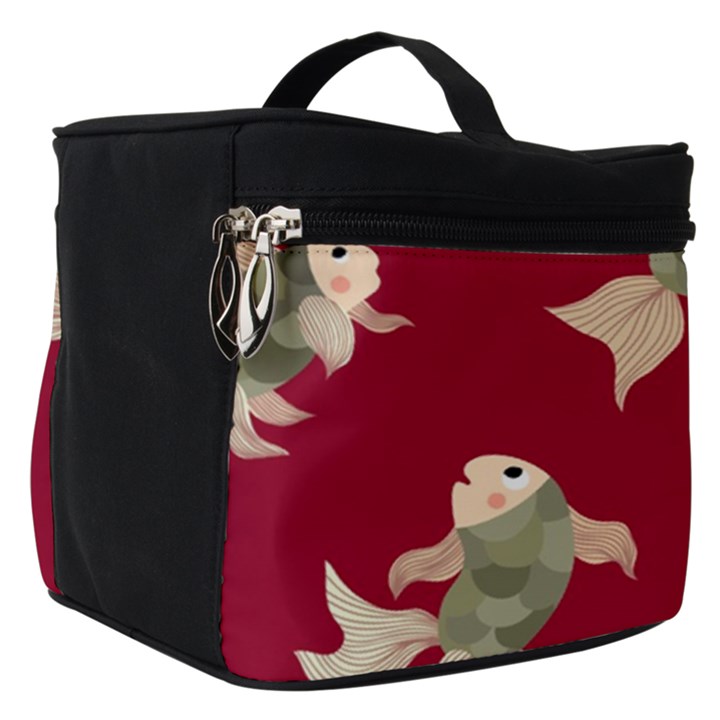 Bright decorative seamless  pattern with  fairy fish on the red background. Make Up Travel Bag (Small)