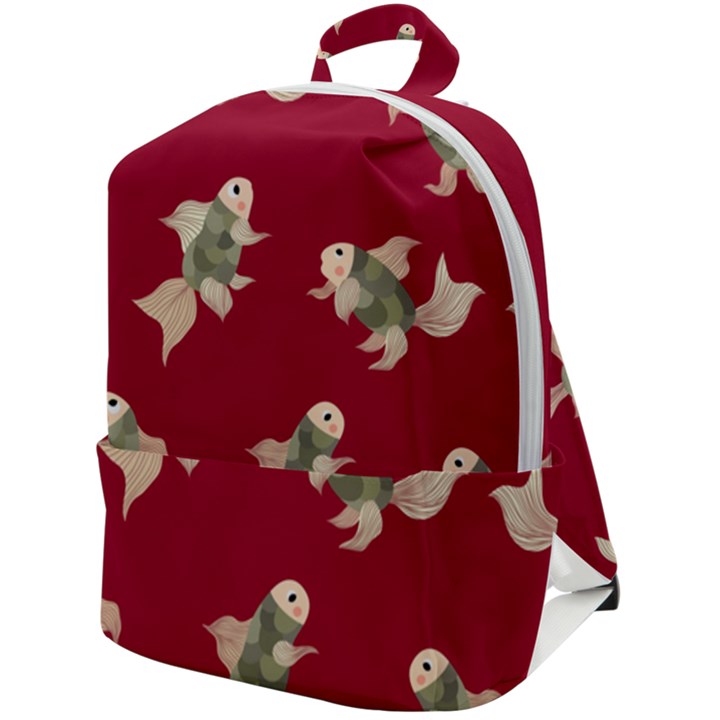 Bright decorative seamless  pattern with  fairy fish on the red background. Zip Up Backpack