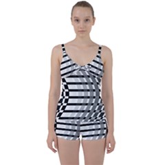 Nine Bar Monochrome Fade Squared Bend Tie Front Two Piece Tankini by WetdryvacsLair