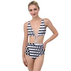 Nine Bar Monochrome Fade Squared Bend Tied Up Two Piece Swimsuit by WetdryvacsLair