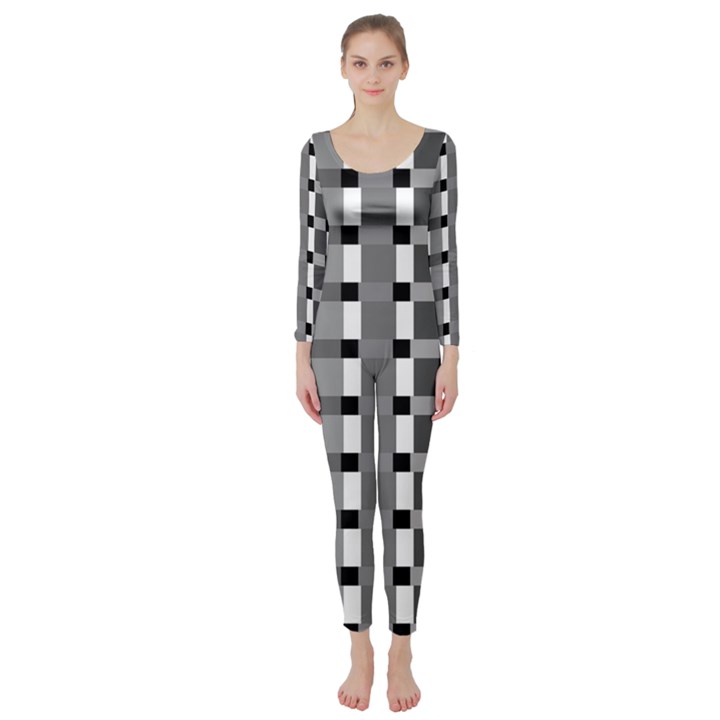 Nine Bar Monochrome Fade Squared Pulled Inverted Long Sleeve Catsuit