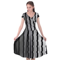 Nine Bar Monochrome Fade Squared Pulled Cap Sleeve Wrap Front Dress by WetdryvacsLair