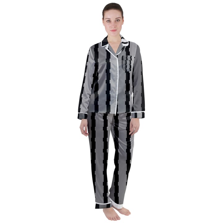 Nine Bar Monochrome Fade Squared Pulled Satin Long Sleeve Pajamas Set