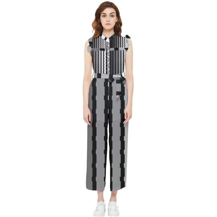 Nine Bar Monochrome Fade Squared Pulled Women s Frill Top Jumpsuit