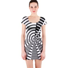 Nine Bar Monochrome Fade Squared Wheel Short Sleeve Bodycon Dress by WetdryvacsLair