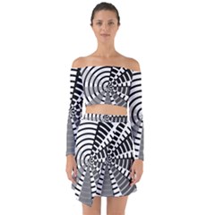 Nine Bar Monochrome Fade Squared Wheel Off Shoulder Top With Skirt Set by WetdryvacsLair