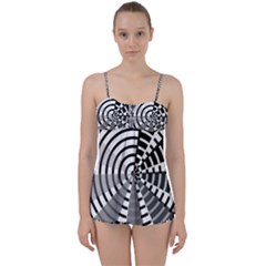 Nine Bar Monochrome Fade Squared Wheel Babydoll Tankini Set by WetdryvacsLair