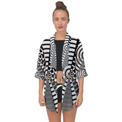 Nine Bar Monochrome Fade Squared Wheel Open Front Chiffon Kimono by WetdryvacsLair