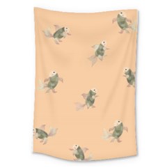 Fairy Fish On  Peach Background Large Tapestry by EvgeniiaBychkova