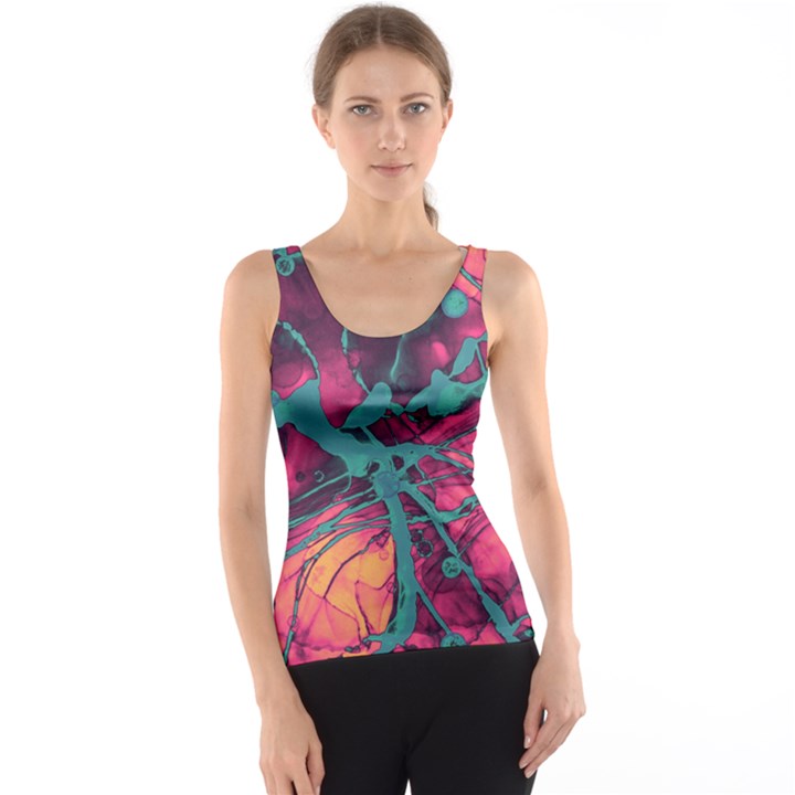 Pink and turquoise alcohol ink Tank Top