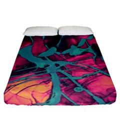 Pink And Turquoise Alcohol Ink Fitted Sheet (queen Size) by Dazzleway