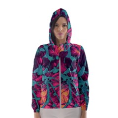 Pink And Turquoise Alcohol Ink Women s Hooded Windbreaker by Dazzleway