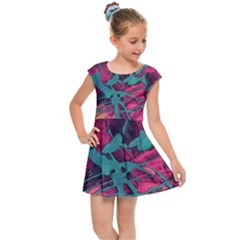 Pink And Turquoise Alcohol Ink Kids  Cap Sleeve Dress by Dazzleway