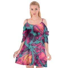 Pink And Turquoise Alcohol Ink Cutout Spaghetti Strap Chiffon Dress by Dazzleway