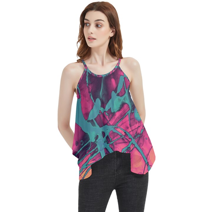 Pink and turquoise alcohol ink Flowy Camisole Tank Top