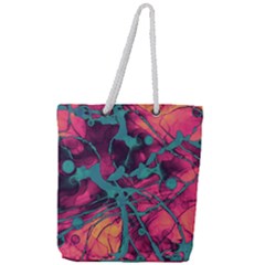 Pink And Turquoise Alcohol Ink Full Print Rope Handle Tote (large) by Dazzleway