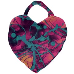 Pink And Turquoise Alcohol Ink Giant Heart Shaped Tote by Dazzleway