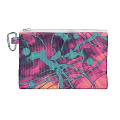 Pink And Turquoise Alcohol Ink Canvas Cosmetic Bag (large) by Dazzleway