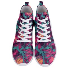 Pink And Turquoise Alcohol Ink Men s Lightweight High Top Sneakers by Dazzleway