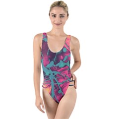 Pink And Turquoise Alcohol Ink High Leg Strappy Swimsuit by Dazzleway