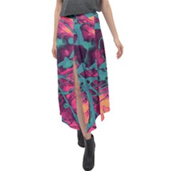 Pink And Turquoise Alcohol Ink Velour Split Maxi Skirt by Dazzleway