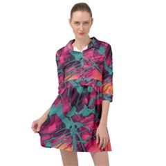 Pink And Turquoise Alcohol Ink Mini Skater Shirt Dress by Dazzleway