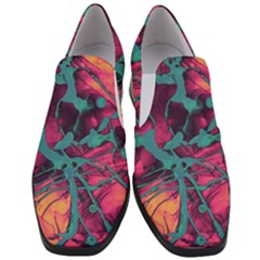 Pink And Turquoise Alcohol Ink Women Slip On Heel Loafers by Dazzleway