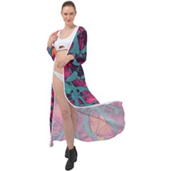 Pink And Turquoise Alcohol Ink Maxi Chiffon Beach Wrap by Dazzleway