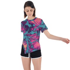 Pink And Turquoise Alcohol Ink Asymmetrical Short Sleeve Sports Tee by Dazzleway