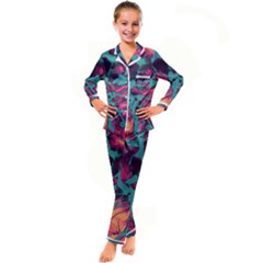 Pink And Turquoise Alcohol Ink Kid s Satin Long Sleeve Pajamas Set by Dazzleway