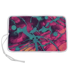 Pink And Turquoise Alcohol Ink Pen Storage Case (l) by Dazzleway