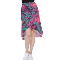 Pink And Turquoise Alcohol Ink Frill Hi Low Chiffon Skirt by Dazzleway