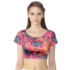 Orange And Turquoise Alcohol Ink  Short Sleeve Crop Top by Dazzleway