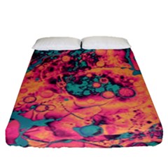 Orange And Turquoise Alcohol Ink  Fitted Sheet (queen Size) by Dazzleway